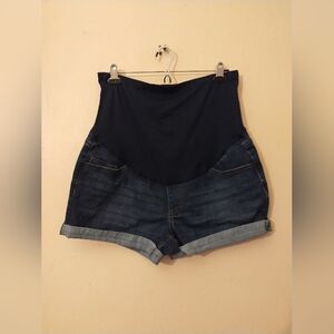 Time And Tru Women's Dark Blue Denim Maternity Shorts Size Large